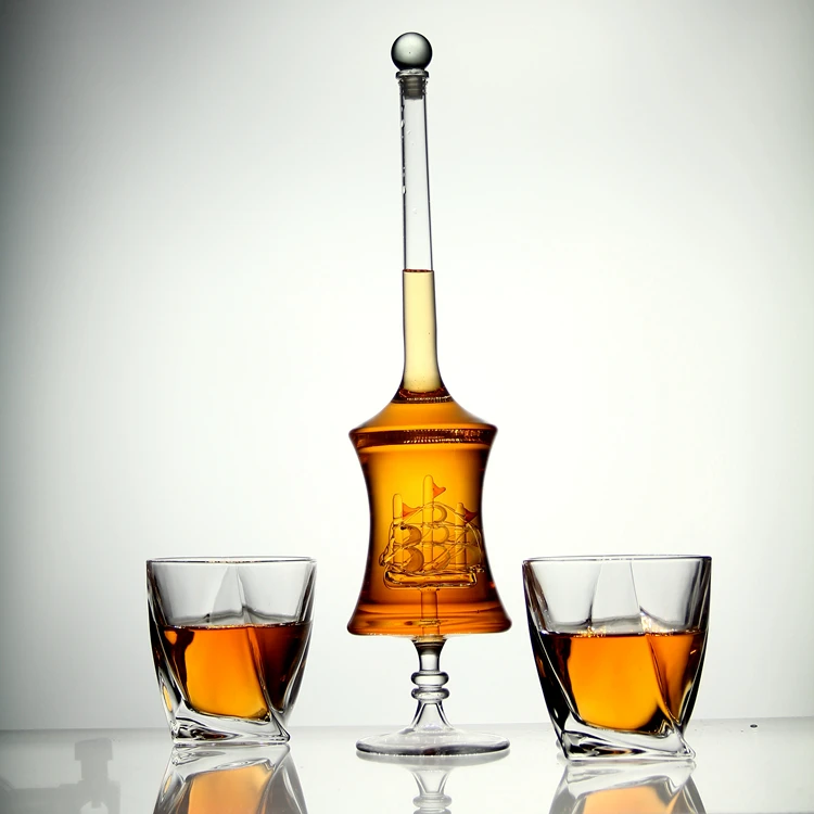 JHROC07 Creative Whiskey Bottle set with 2 Unique Shape Whisky Glasses
