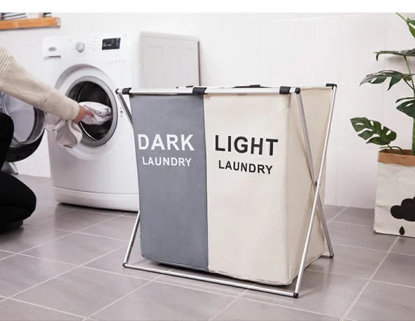 Wholesale 600D oxford  printed laundry hamper collapsible fabric double laundry hamper basket