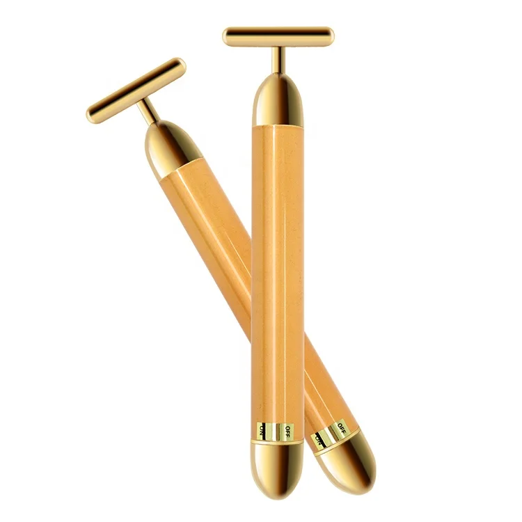 Electric 3D T-Shape 24K Gold Beauty Energy Vibrating Face Tightening Skin Massager Bar Skincare Wrinkle