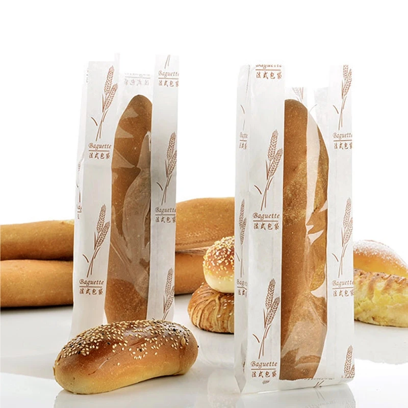 Sharp Bottom Window Baguette French Caterpillar Bread Bakery Paper Bag Food Package Kraft Paper Customized Flexo Printing Accept