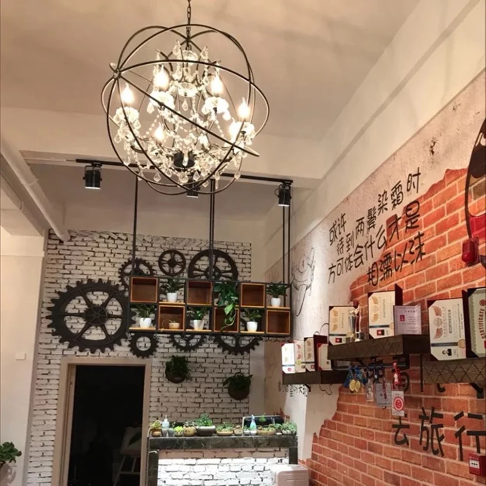 Деревенский креативный Ретро винтажный железный подвесной светильник для ресторана антикварные подвесные светильники светодиодные Лофт круглый шар Хрустальная люстра светильники