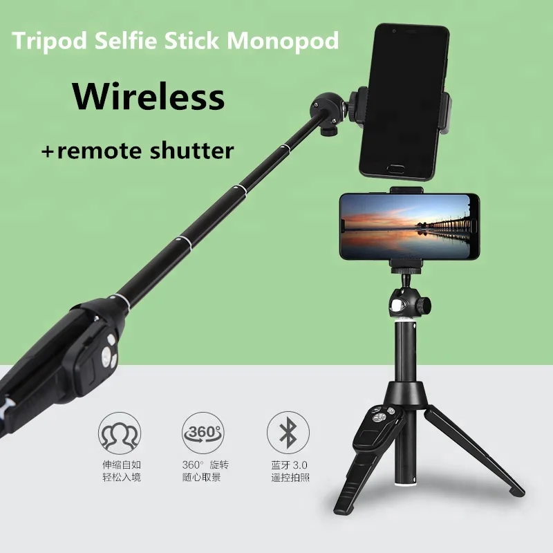Portable 100cm Universal Selfie Stick Tripod with Wireless Remote, Extendable Mini   Handheld Monopod 360 degree Live