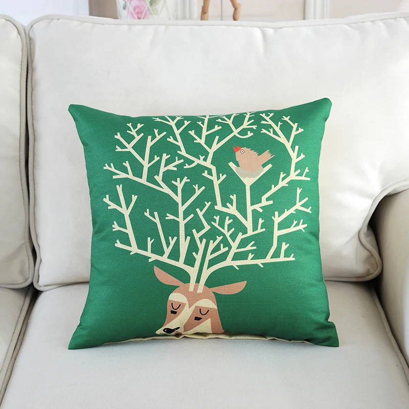 Wholesale Lovely Animal Printed Plain Natural Linen Cushion Cover With Office