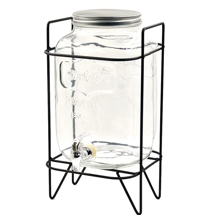 3.5L Ice Cold Drink Glass Beverage Dispenser with Metal Stand