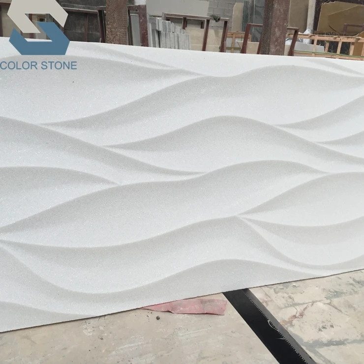 Best price cnc engraving 3d honed carved white marble wall panel tile