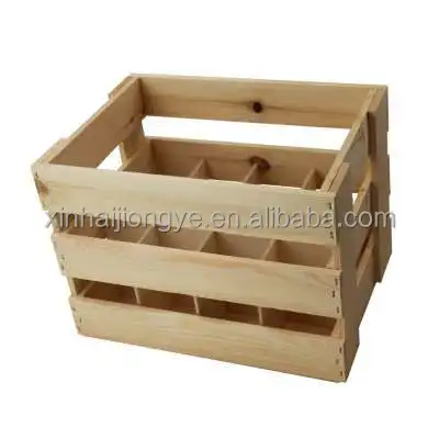 Customized 12 Bottle Wooden Beer Crate With Dividers