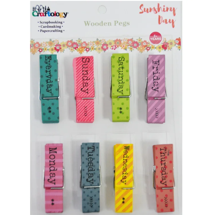 8pcs 45mm week days photo hanging wooden pegs craft