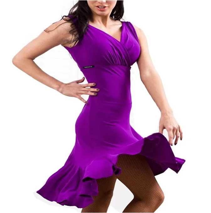 Fashion Sleeveless V-neck Latin Dance Dress Rumba skirt One Piece Stage Costume