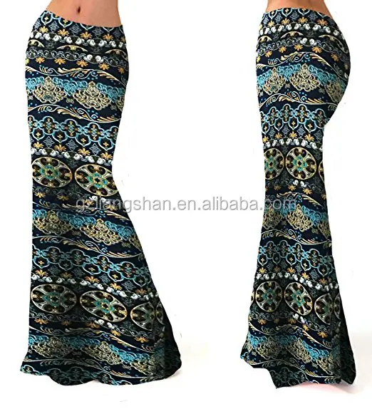 OEM Wholesale Multicolor Printed High Waisted Skirt Spring Beach Flared Maxi Skirts for Women