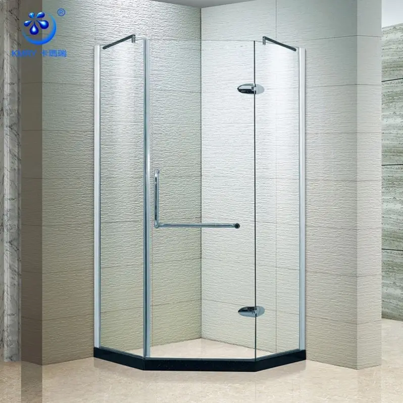 Kmry Modern Frameless Clear Glass Diamond Type Hinge Open Aluminum Alloy Bathroom Sliding Glass Shower Door