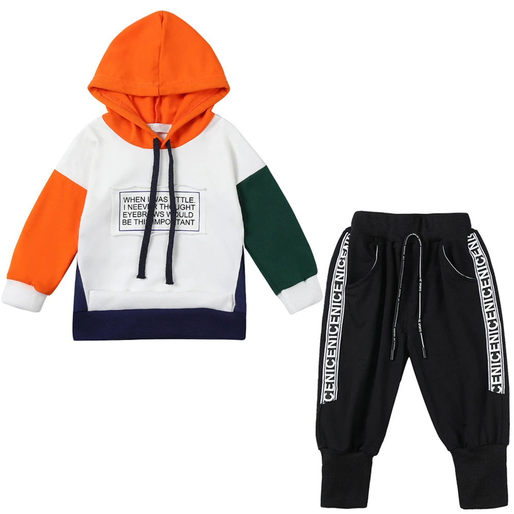 Mudkingdom Stylish Baby Boy Autumn Casual Tracksuit Patchwork 2 Piece Soft Fabric Sports Wear Letter Pattern Kids Clothing Set