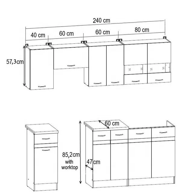 Wooden Kitchen Units Furniture Set Cooking Cupboard Sink Cabinet Worktop Counter Top