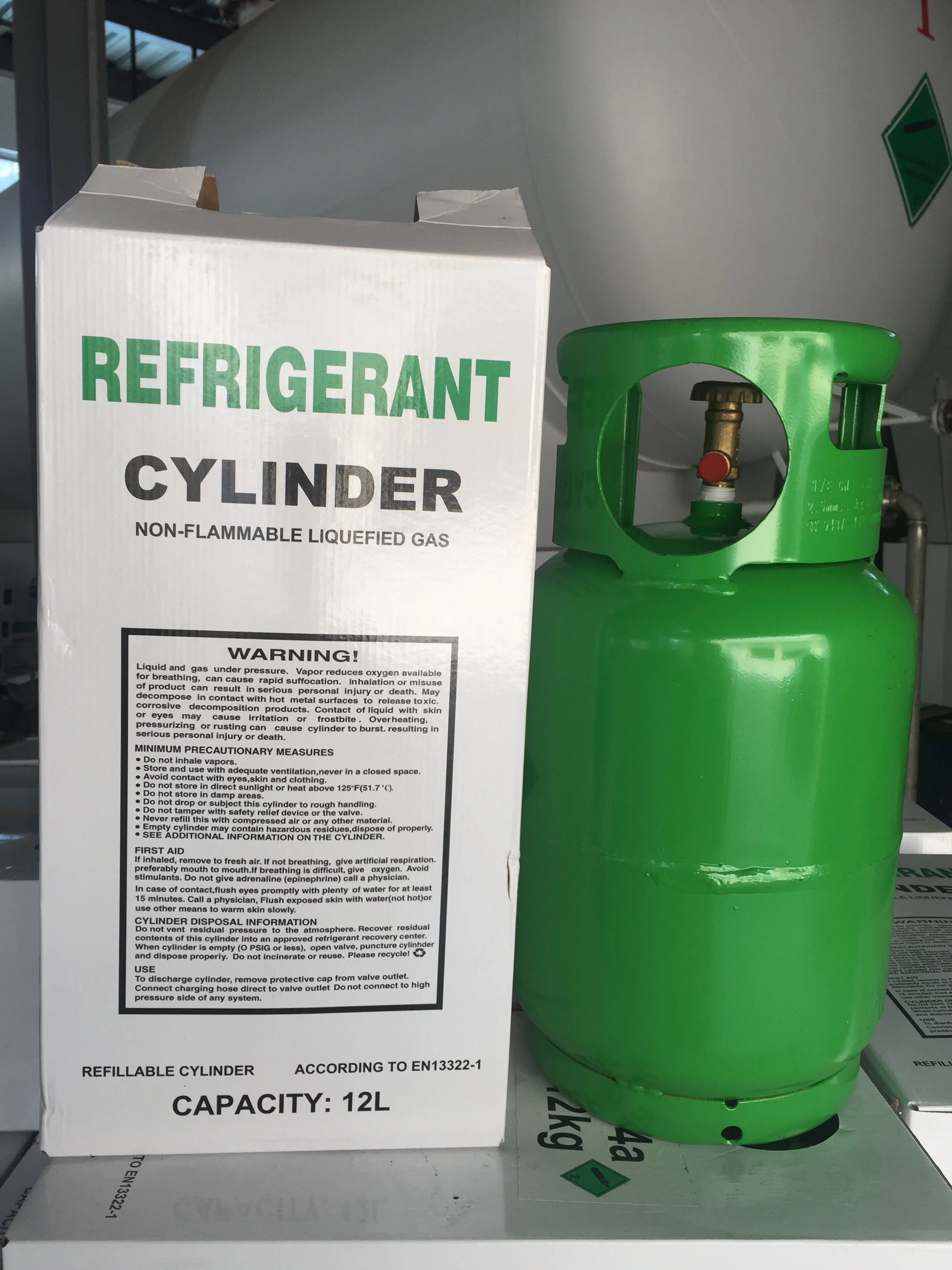 Refrigerant Gas R134a Suit for EU Market Refillable Cylinder 12KG