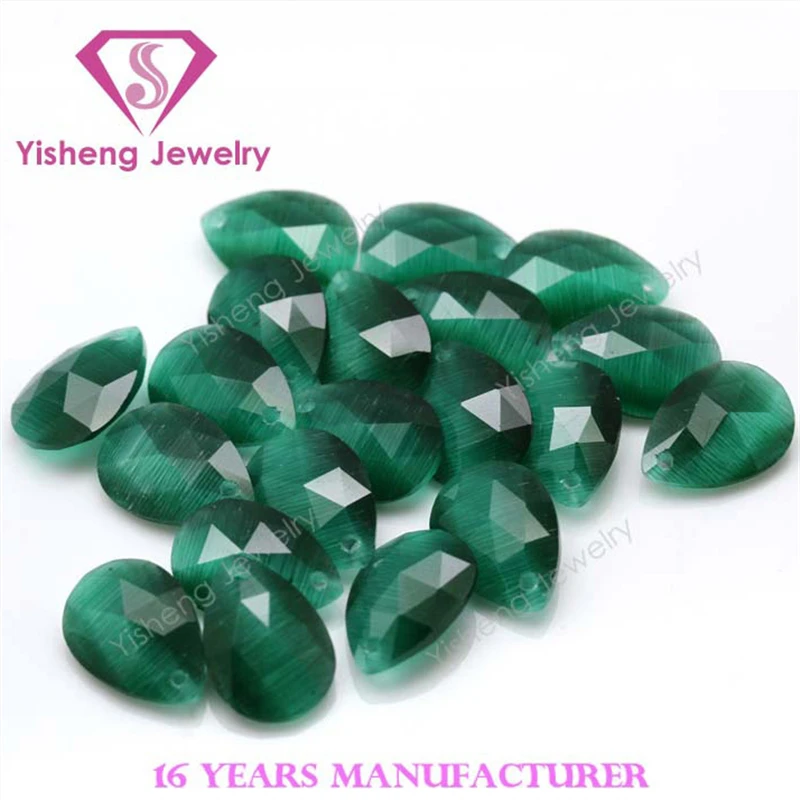 Top Hole Drilling Pear Shape Rose Cut Synthetic Cat Eye Gem Stone
