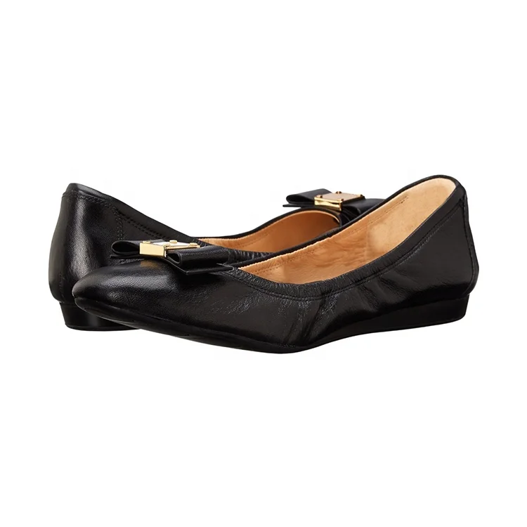2019 classic round toe soft leather flat ballet women shoes with foldable
