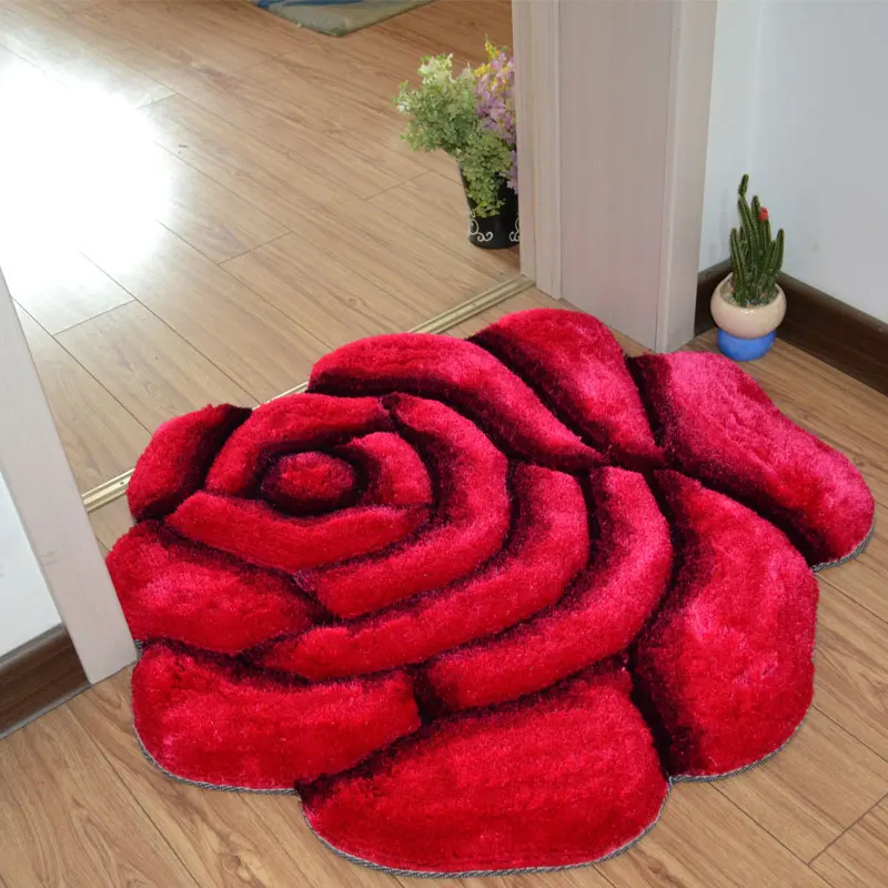 3D Pink rose shag super soft smooth silk area home bedroom gril room game flower shaggy carpet