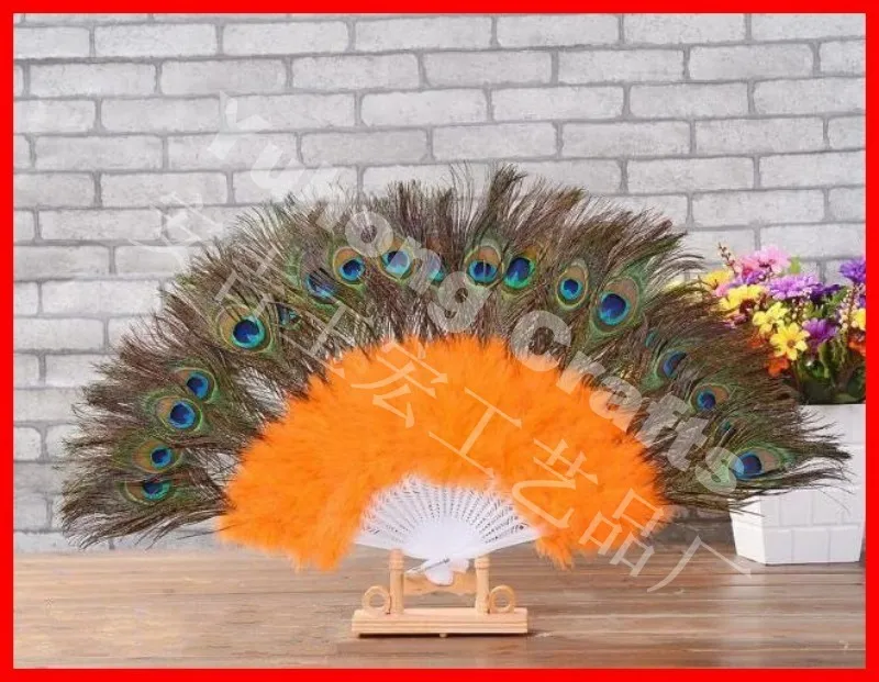 
Wholesale peacock feather foldable fan 