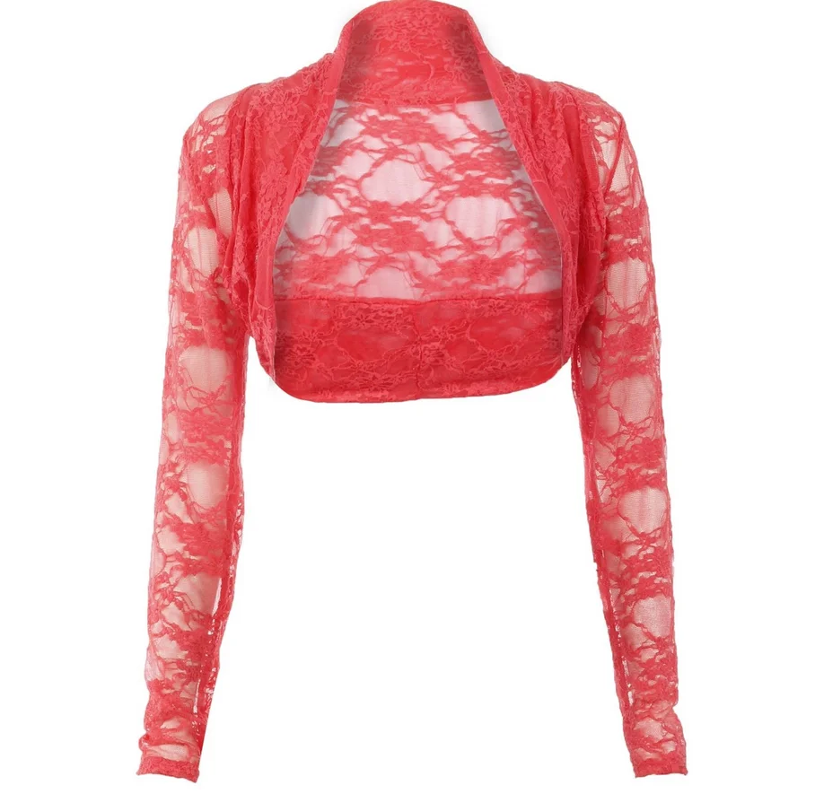 Womens Cropped Lace Shrug Long Sleeve Ladies Lace Cardigan Top Jacket