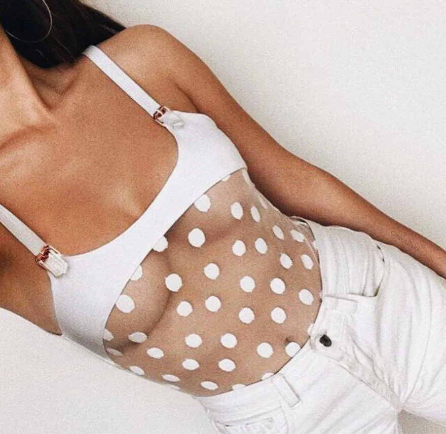 2019 Transparent Bikini One Piece Swimsuit Wave Point Mesh Swim Suit Sexy