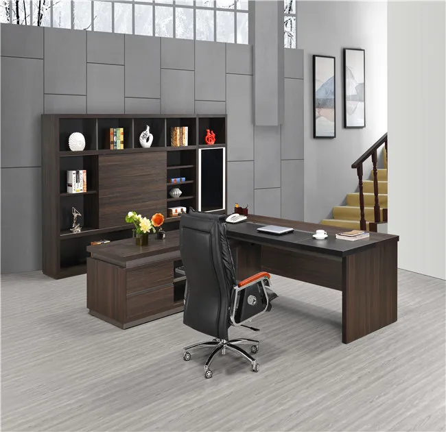 Modern fashion computer desk MDF/MFC melamine modern office furniture l shaped black oak wood office furniture desks