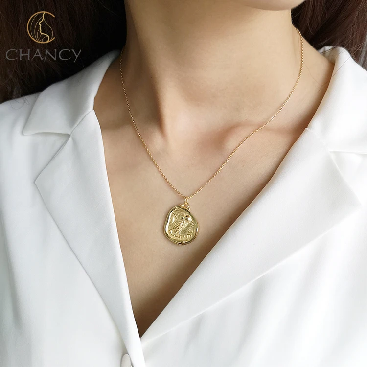 New design freedom owl gold plated sterling silver coin necklace