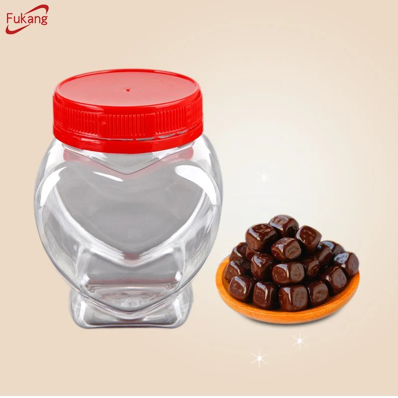 plastic bottles wholesale 200ml small heart shape pet clear plastic jar for candy, tea, nuts, honey, chocolate