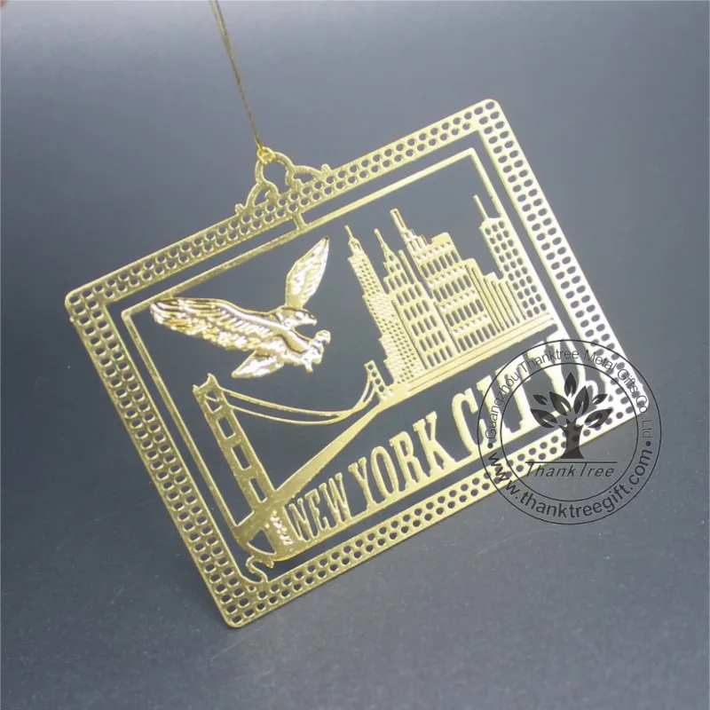 metal collection gift logo printing 3d custom etched brass Christmas ornament