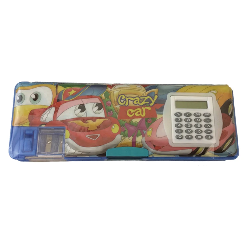 Cartoon school promotional gift kids stationery plastic pencil box with calculator