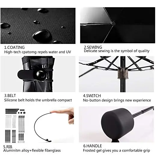 Mini Travel Sun & Rain Umbrella, Folding Collapsible Compact Lightweight Umbrella Portable Outdoor Golf Umbrella with 99% UV