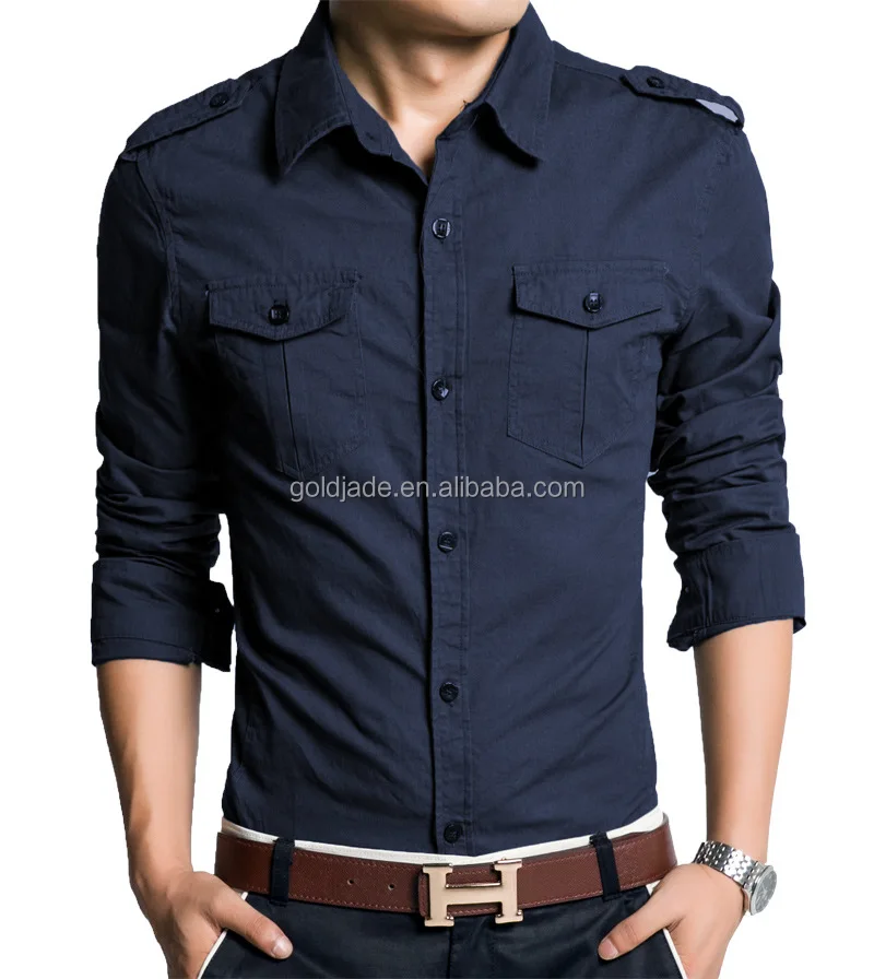 
Military style dress shirt, Latest Shirts for men, 100% cotton western style dress shirt 