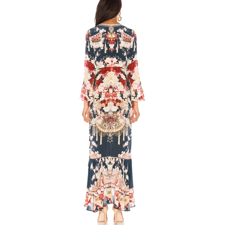 supplier african print dress designs vintage floral print ladies wrap maxi dress
