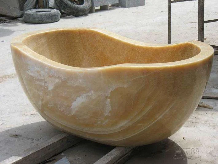 Freestanding High Polished Large Size Natural Sandstone Yellow Marble Stone Oval Bathtub Marble Stone Tub For Hotel Bathroom