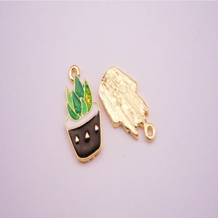 Factory wholesale hot zinc alloy colorful enamel cactus charms for DIY necklace