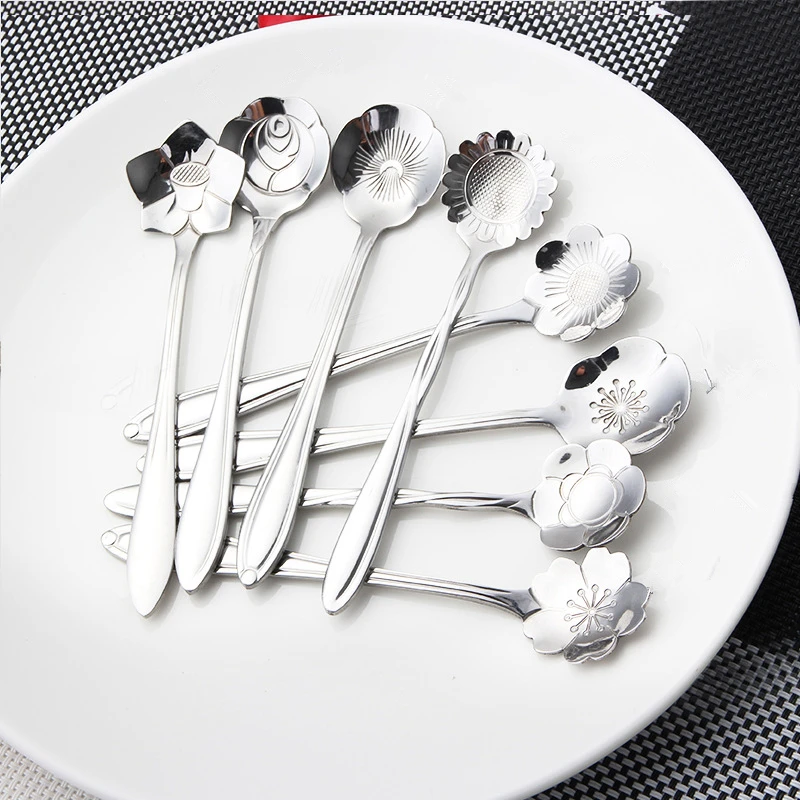 New Design Flower Shape Stainless Steel Small Tea Spoon for Wedding Favors