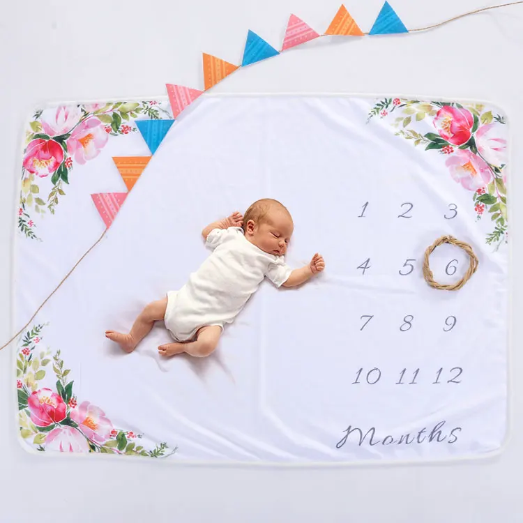 Customized Newborn Gift Milestone Blanket Plush Polar Fleece Baby Photography Props Monthly Blanket