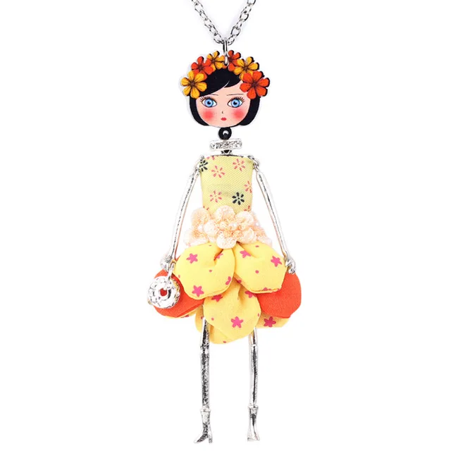 Japanese Style Cute Doll Pendant Necklace Lovey Skirt Doll Necklace Sweater Chain Necklace with Kawaii Doll