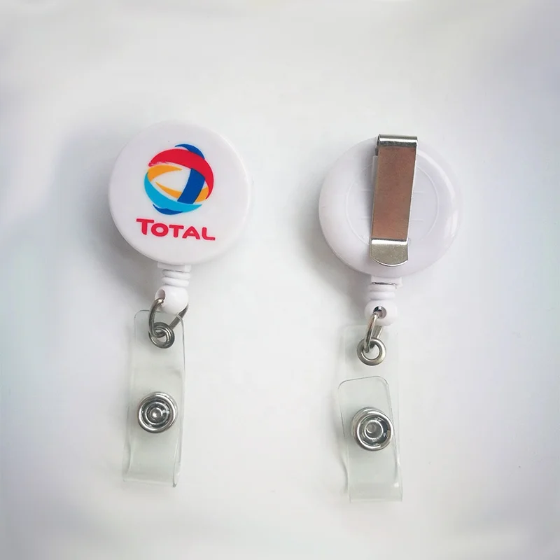 Custom UV Printing Logo Round Nursing Retractable Badge Holder Reel Custom Branding Plastic ID Card Holder Reel Clip