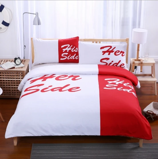 
New Design Letter Printing 100% Polyester Fashionable Two Colors Bedding Set for Couple 