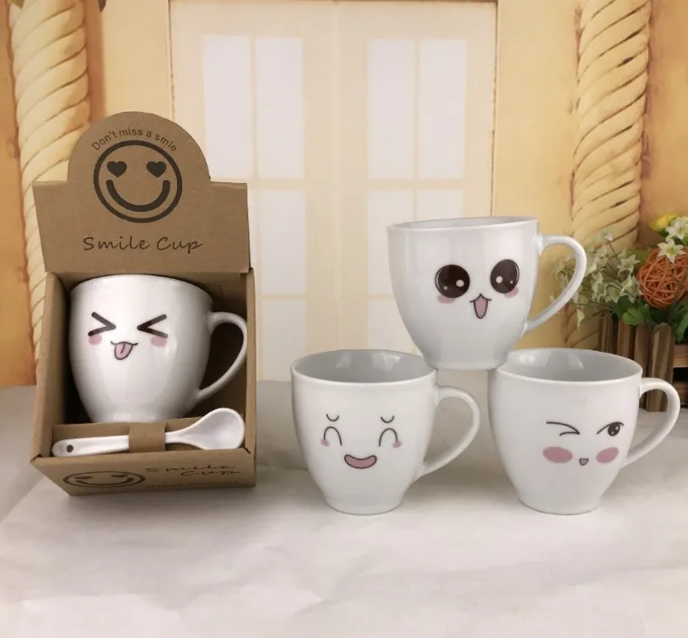 
Hot Smile Coffee Mug With Spoon 220ml Blank Cheap Small Cute Coffee Mug Promotional Gifts Mug For Doctors 