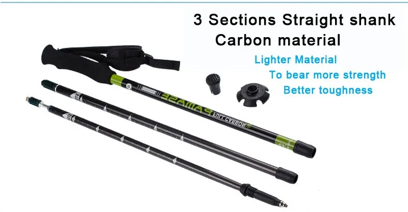 
Rubber Grip 3 Sections Telescopic Trekking Pole Outdoor Walking Alpenstock Carbon Fiber Climbing Hiking Stick 