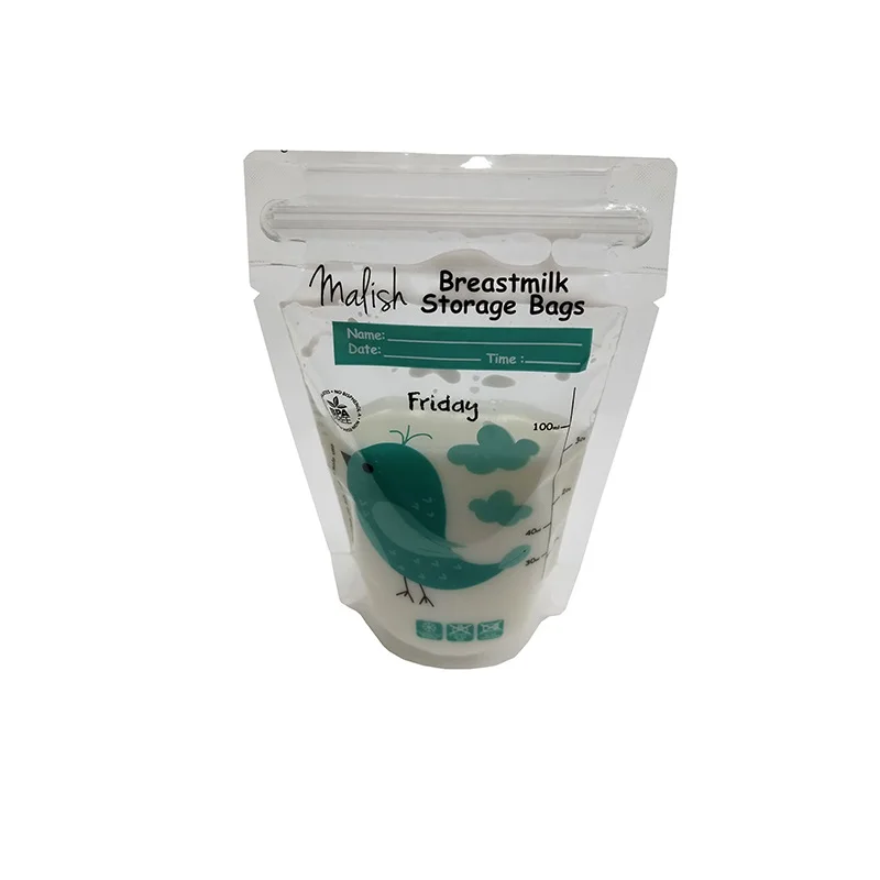 Custom printed BPA Free transparent stand up breast milk storage packaging pouch bag with double zipper