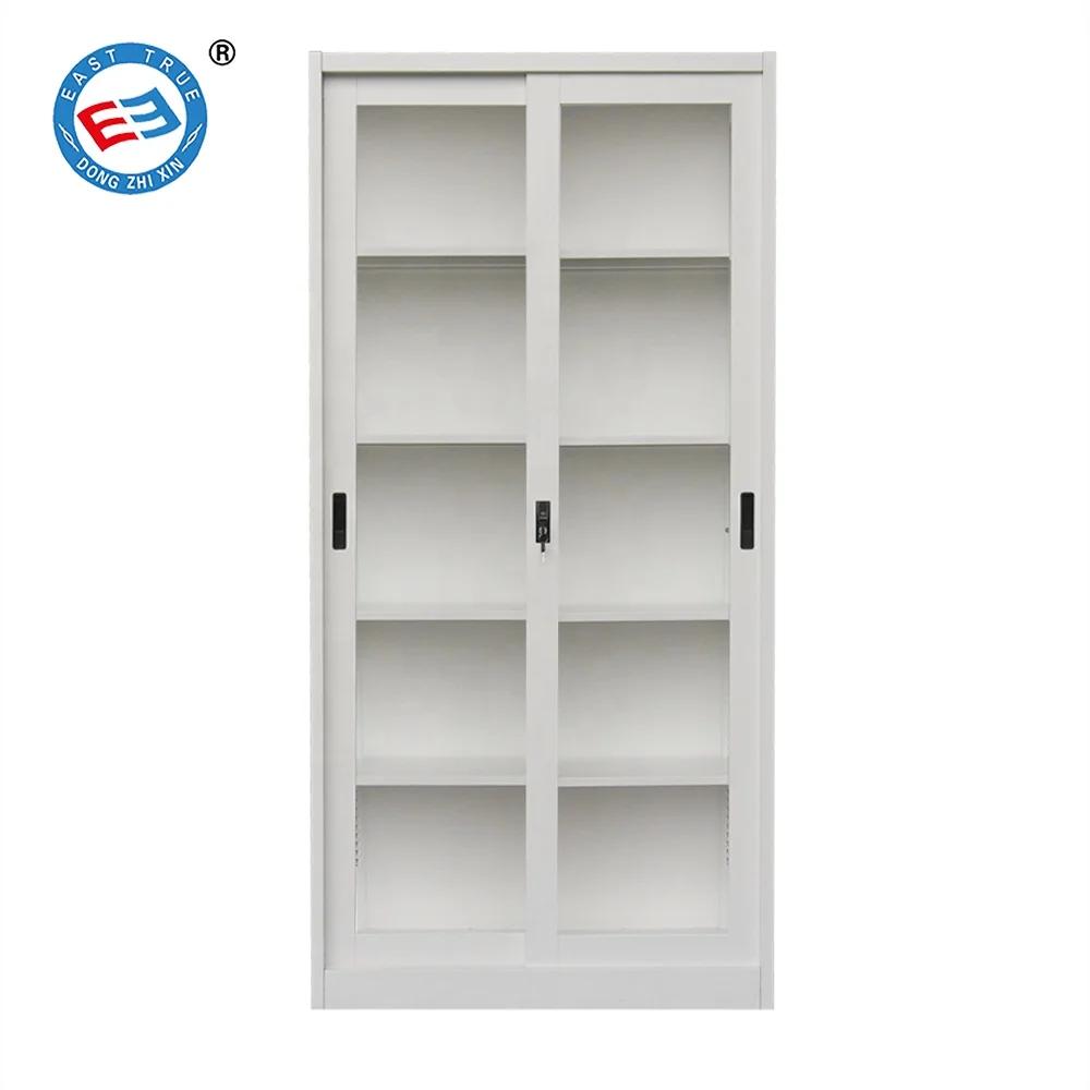Stainless Steel 4 Shelve Storage Cabinet Iron Document Cupboard Glass Door Metal Filing Cabinet