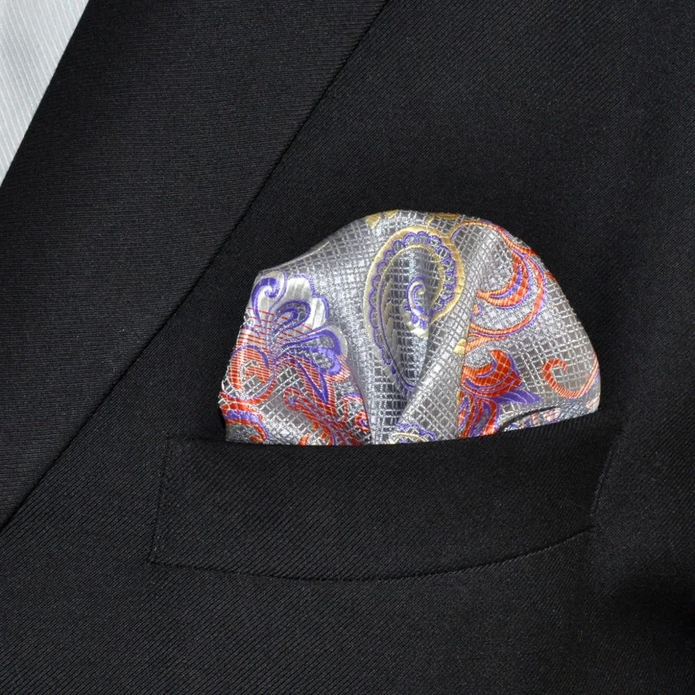 Mens Silk Woven Custom Serged Seams Pocket Square Metallic Yarns High Quality Pocket Squares