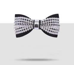 Newest Design Crystal and Leather Black Bow Tie for Boys