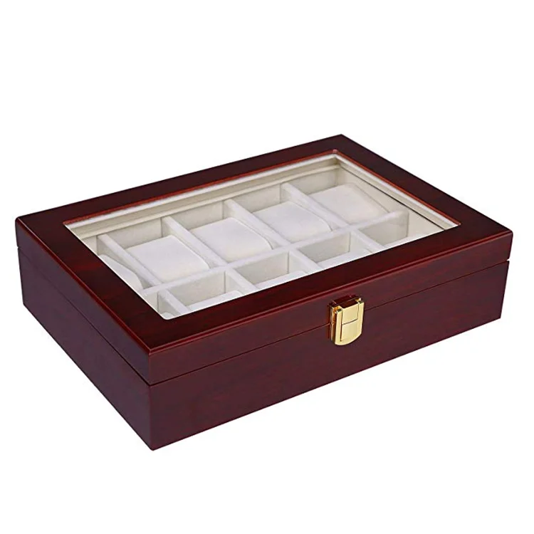 
Cherry Watch Display Case Storage Organizer Large Glass Top Boxes For Watches 