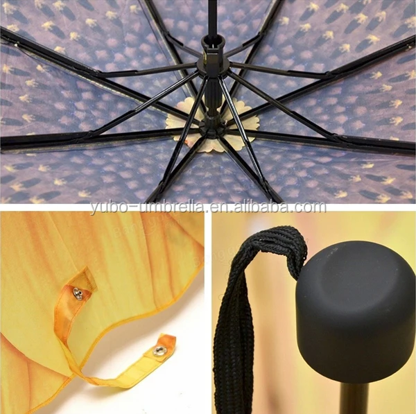 YUBO 21 Inch 8 Ribs Sunflower Polyester Folding Rain Umbrella