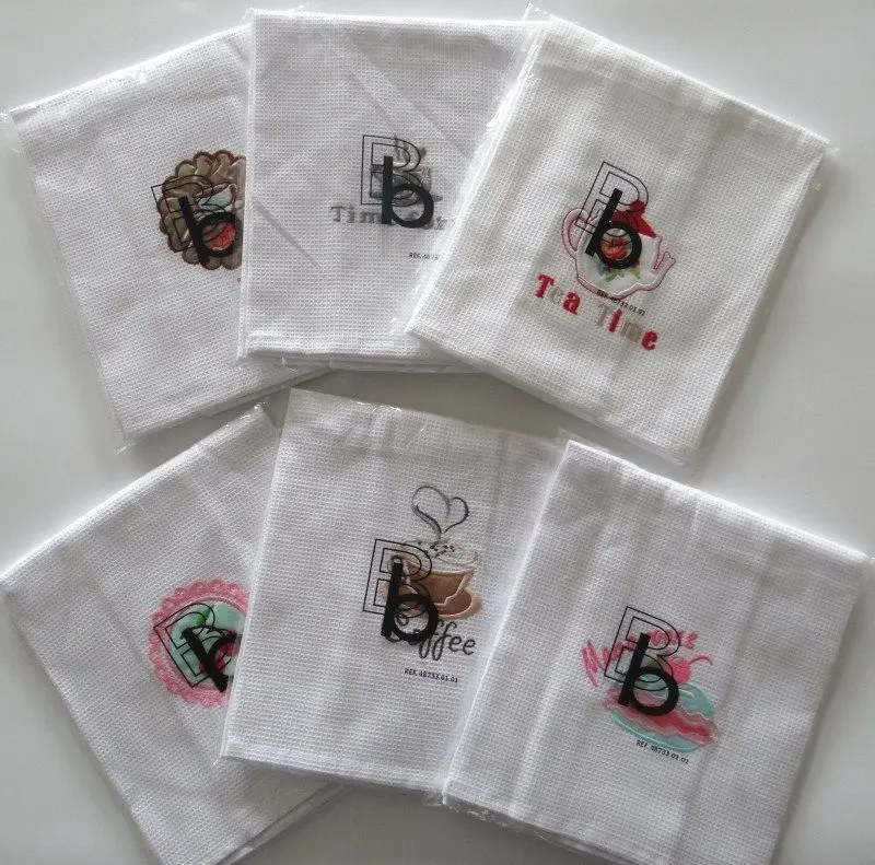 100% Cotton Waffle Embroidered Kitchen Towel Table Napkin