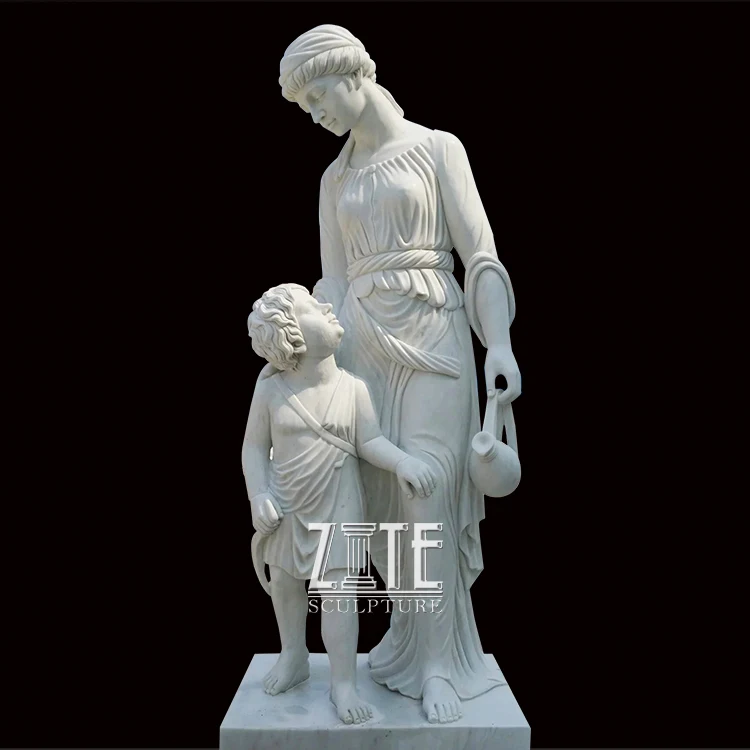Custom Grand Life Size Stone Carving Statue Marble Figure Sculpture Of Nude Mother And Child Son
