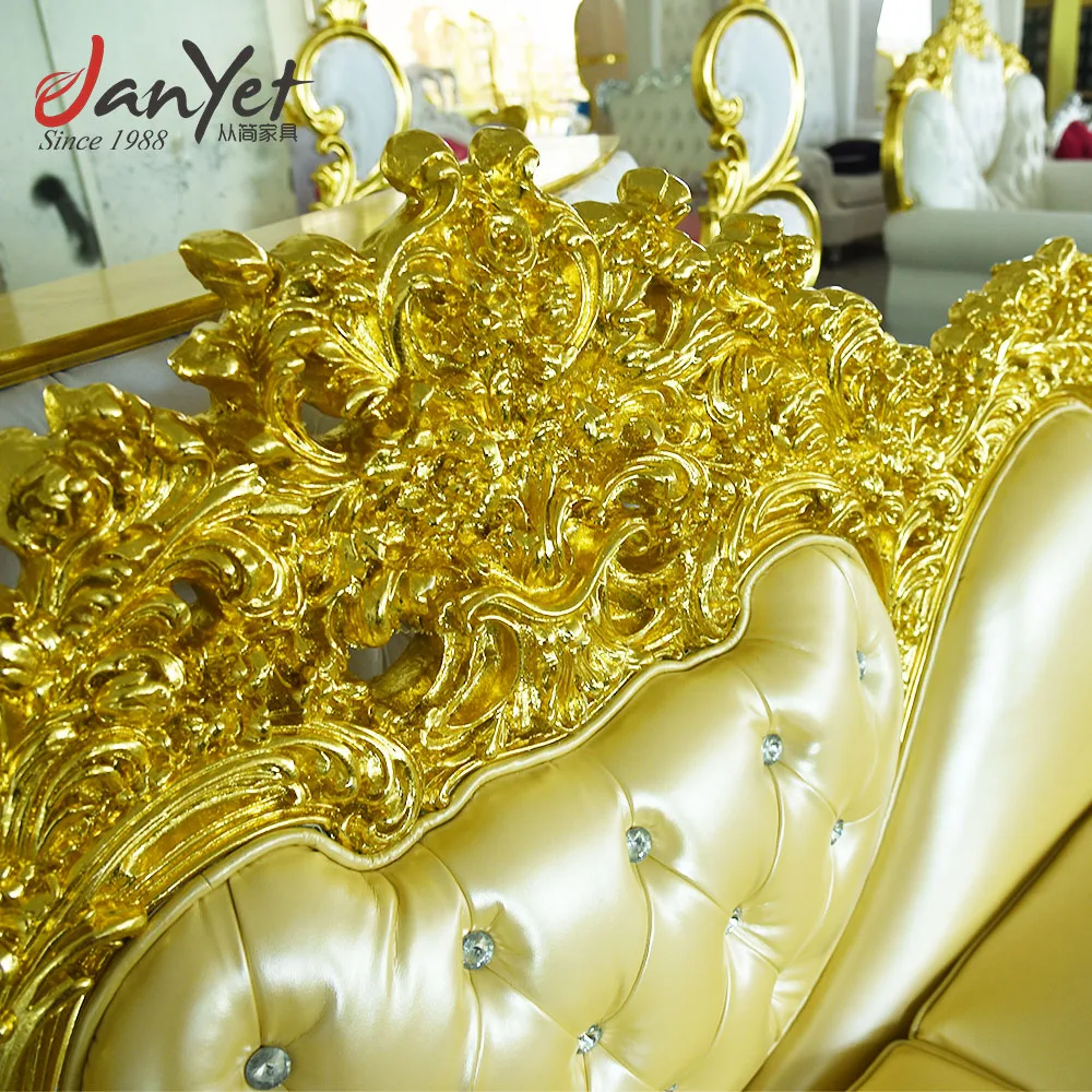 Hot sale royal baroque classic leather wooden carved sofa set