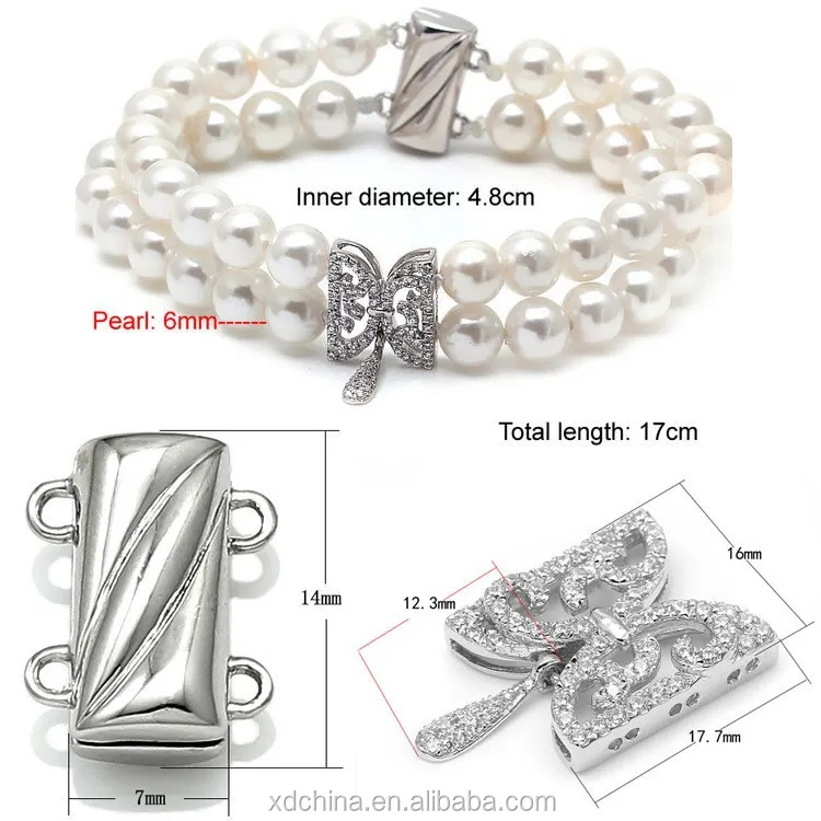 XD SSB193 fashion butterfly connector 925 silver magnetic clasp imitation pearl bracelet